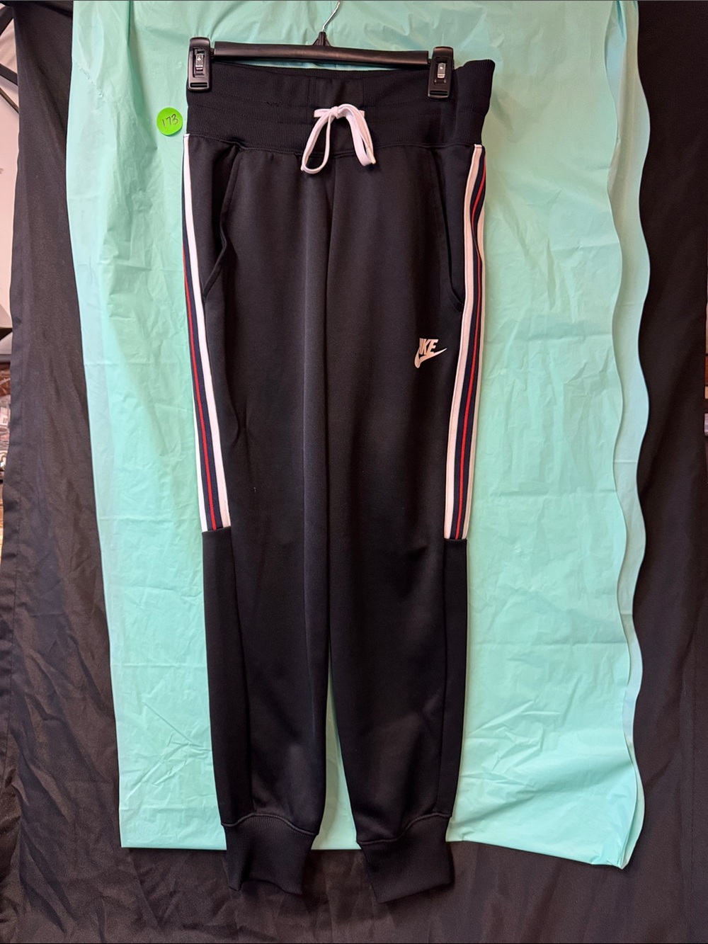 Nike Black Joggers with Pink and White Side Stripes
